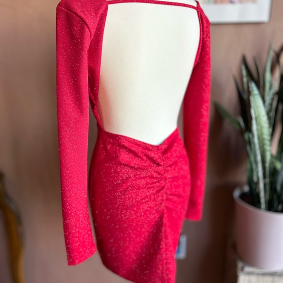 Red Glimmer Long Sleeve Mini Dress NWT - Picture 9 of 14